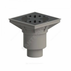 Трап для дворов Дн 110/160 с чугунной решёткой 238х238мм вертикальный выпуск Татполимер ТП-606