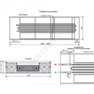 Конвектор внутрипольный WSK без решетки подключение - слева со стороны помещения Mohlenhoff WSK 410-90-1750