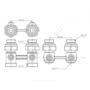 Комплект для ниж/п радиатора термостатический RLV-KB/RTR 7090 газ/нап для двухтр Ду 15 Ру10 прямой клипс RTR (RA) 5-26oC Danfoss 013G7222
