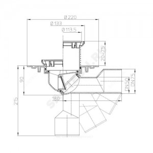 Трап для балконов и террас нерегулируемый с гидрозатвором Дн 50/75 с круглой нержавеющей решёткой 112мм горизонтальный/вертикальный выпуск HL HL80R