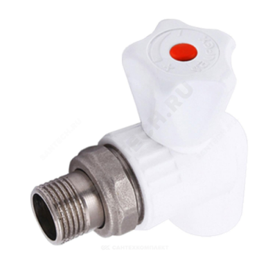 Кран PP-R шаровой белый НР Дн 25х3/4" угловой для радиатора VALFEX 10148025