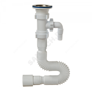 Сифон для умывальника гофрированный 1 1/2"x40/50 L=850мм с отводом (штуцером) выпуск с нержавеющей решёткой D=70мм Орио А-30175