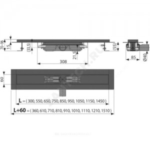 Лоток душевой с гидрозатвором Дн 40 без решетки 550х60 горизонтальный выпуск Alca Plast APZ101BLACK-550