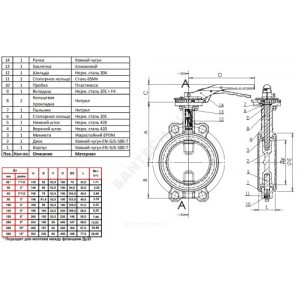 Затвор дисковый поворотный чугун VPI4448-02NI Ду 100 Ру16 межфл с рукояткой диск чугун манжета Nitril Tecofi VPI4448-02NI0100