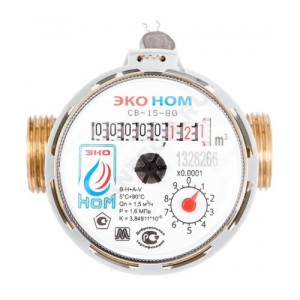 Счётчик г/в и х/в крыльчатый одноструйный Ду 15 Ру16 90С L=80мм резьба Б/К ЭКО НОМ СВ80-002