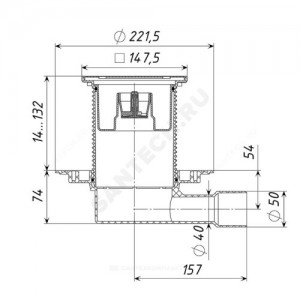 Трап регулируемый с механическим "сухим" затвором Дн 40/50 с нержавеющей решёткой 150х150мм горизонтальный выпуск Татполимер ТП-510Ms