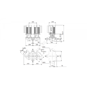 Насос ин-лайн с сухим ротором TPED 80-210/2-S-A-F-A-BAQE PN16 сдвоенный 3х380-500В/50 Гц c датчиком перепада давления Grundfos 99114730