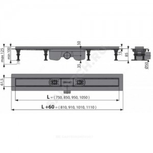 Лоток душевой с гидрозатвором Дн 50 без решетки 950х60 горизонтальный выпуск Alca Plast APZ12-950