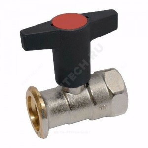 Кран шаровой латунь никель Optibal P Ду 25х40 Ру16 ВР/фл с Т-рукояткой удлиненная ручка, вывод для насоса Oventrop 1078371