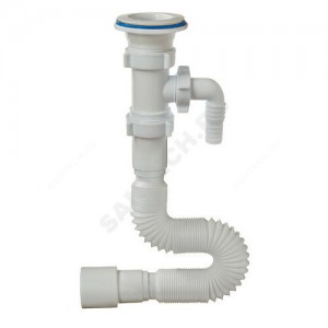 Сифон для умывальника гофрированный 1 1/2"x40/50 L=1250мм с отводом (штуцером) выпуск с пластиковой решёткой D=70мм Орио А-70135