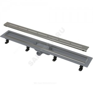 Лоток душевой с гидрозатвором+механический сухой затвор Дн 40 с нержавеющей решеткой 850х60 горизонтальный выпуск Alca Plast APZ18-850M