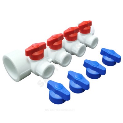 Коллектор PP-R белый Дн 32х20 на 4 выхода с кранами VALFEX 101133204