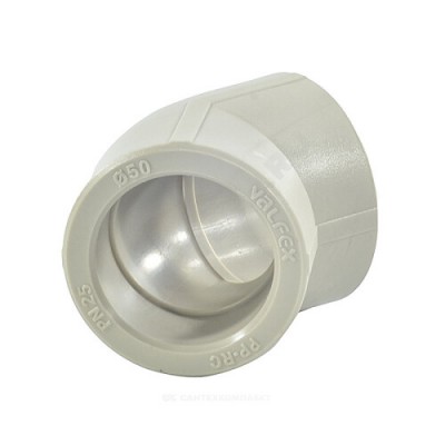 Угольник PP-R серый внутренняя пайка Дн 25х45гр VALFEX 10107025Г