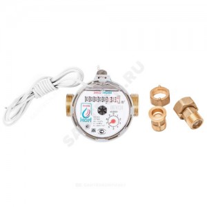 Счётчик г/в и х/в крыльчатый одноструйный Ду 15 Ру16 90С L=80мм резьба импульсный с обратным клапаном В/К ЭКО НОМ СВ80-009