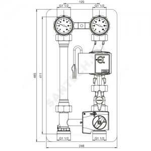 Группа насосная Regumat M3-180 Ду 25 правая со смешением без насоса Oventrop 1357270