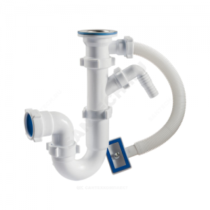 Сифон для кухонной мойки трубный с гибким переливом 1 1/2"x40 с отводом (штуцером) выпуск с нержавеющей решёткой D=70мм Орио S-41054