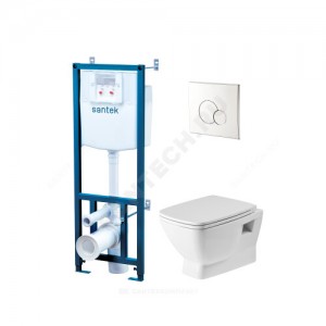 Комплект 4 в 1 НЕО rimless унитаз подвесной + инсталляция + кнопка смыва + сиденье дюропласт микролифт Santek 1.WH50.1.572