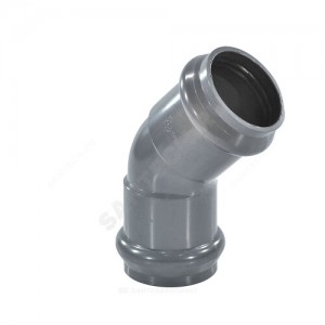 Отвод НПВХ серый SDR26 Дн 110х45гр Ру10 двухраструбный напорный в/к Aquaviva AQV103110