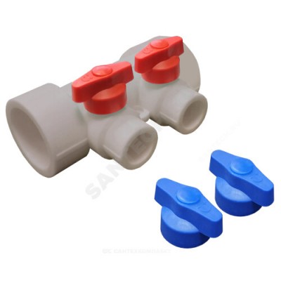 Коллектор PP-R серый Дн 32х20 на 2 выхода с кранами VALFEX 101133202Г