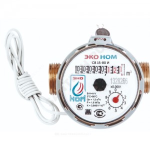 Счётчик г/в и х/в крыльчатый одноструйный Ду 15 Ру16 90С L=80мм резьба импульсный Б/К ЭКО НОМ СВ80-006
