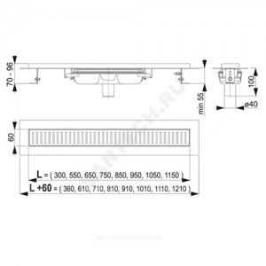 Лоток душевой с гидрозатвором Дн 50 без решетки 650х60 вертикальный выпуск Alca Plast APZ1101-650