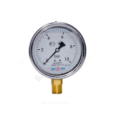 Манометр гидрозаполненный МД93 радиальный Дк100мм 0-6 бар G1/2" глицерин ЭКОМЕРА