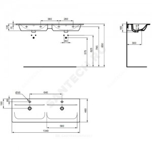 Умывальник подвесной CONNECT AIR Vanity 134 2 отверстия п/смес Ideal Standard E027201