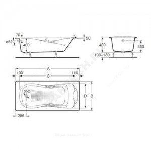 Ванна чугунная Haiti 140х75 с отверстиями для ручек без ножек Roca 2331G0000 Ванна чугунная Haiti 140х75 с отверстиями для ручек без ножек Roca 2331G0000
