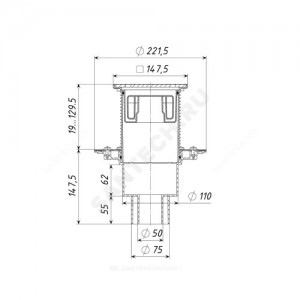 Трап регулируемый с поплавковым "сухим" затвором Дн 50/75/110 с чугунной решёткой 150х150мм вертикальный выпуск Татполимер ТП-310.1PDs