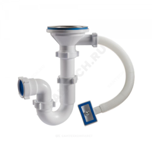 Сифон для кухонной мойки трубный с гибким переливом 3 1/2"x40 выпуск с нержавеющей решёткой D=114мм Орио S-4107